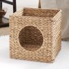 Water Hyacinth Woven Wicker Square Cat Bed Cave - 13" x 13" x 13" - For Small and Medium Cat Breeds and Chihuahua