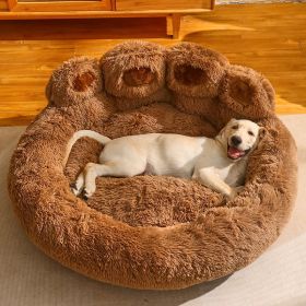 Kennel Warm Medium Large Dog Corgi Golden Retriever Bed Fleece-lined Sofa Mattress (Option: Dark Coffee Color-XL Diameter 70cm)