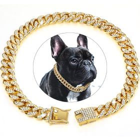 Dog Chain Crystal Artificial Diamondoid Dog Collar Walking Metal Chain Collar With Secure Buckle (Color: Rose Gold, size: S)