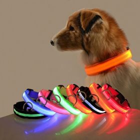 Glow-In-The-Dark Pet Collar For Dog & Cat; LED Dog Collar For Night Walking; USB charging (Color: Green, size: L)