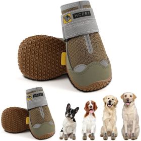 Dog Boots Breathable Dog Shoes for Small Medium Large Dogs; Waterproof Anti-Slip Puppy Booties Paw Protector for Hot Pavement Winter Snow Hiking with (Color: Khaki-waterproof, size: #6 (width 2.36 inch) for 52-68 lbs)