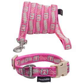 Touchdog 'Caliber' Designer Embroidered Fashion Pet Dog Leash And Collar Combination (Color: Pink Pattern, size: small)