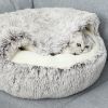 Luxurious Plush Round Cat Bed Cat Bed Round Soft Plush Burrowing Cave Hooded Cat Bed Donut For Dogs Cats - Semi-Enclosed For Cozy Warmth